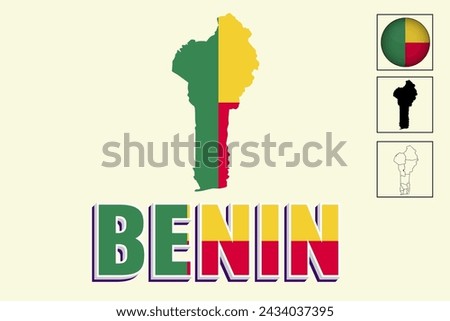 Benin map and Benin flag vector drawing