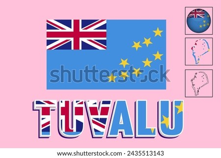Vector illustrations of the Tuvalu flag and map