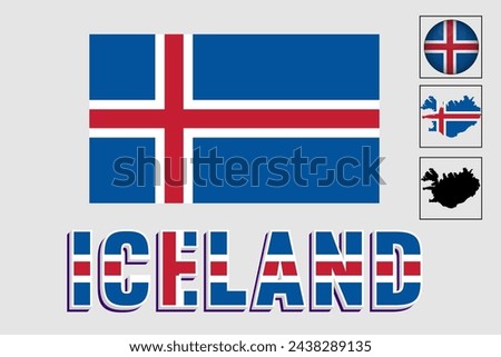Iceland map and flag in vector illustration