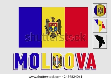 Moldova flag and map in a vector graphic