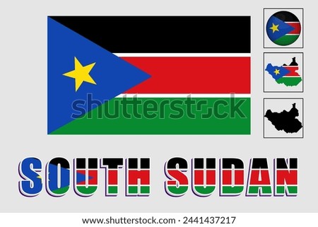 South Sudan flag and map in a vector graphic
