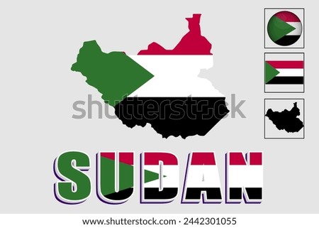 Sudan flag and map in a vector graphic