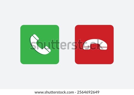 Phone call and end button icon, Phone call icon answer, accept and decline call line art icons with green and red buttons