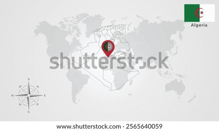 Algeria map outline and Algeria flag icon design, Template with the national flag and map 