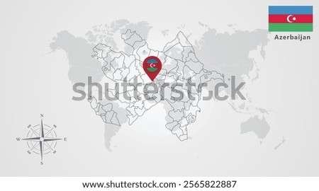 Azerbaijan map outline and Azerbaijan flag icon design, Template with the national flag and map 