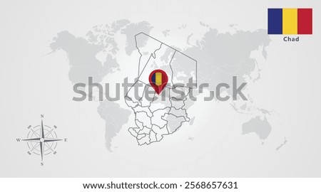 Chad flag icon design with map outline, Template with the national flag and map 