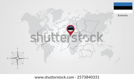 Estonia  flag icon design with map outline, Template with the national flag and map 