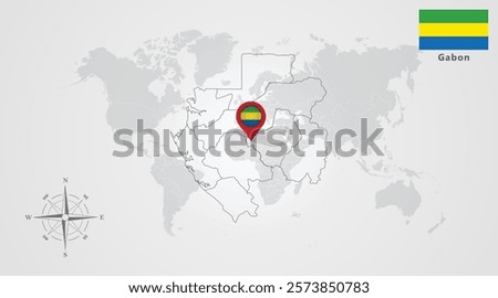 Gabon  flag icon design with map outline, Template with the national flag and map 