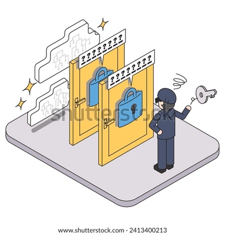 This is an isometric illustration of a cloud protected by two-step authentication to strengthen security.