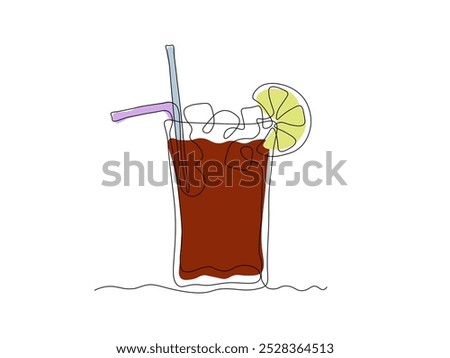 cuba libre cocktail. continuous one line art hand drawing sketch, logo