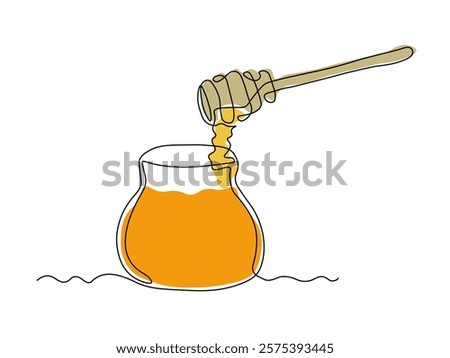 abstract jar of honey and spoon for honey, continuous single one line art hand drawing sketch logo