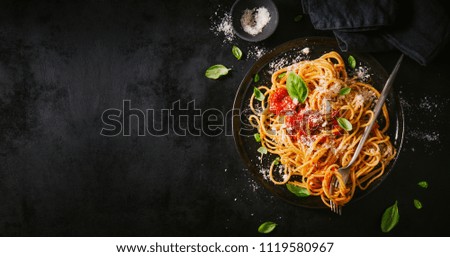 Similar – Image, Stock Photo Tasty pasta with herbs and cheese