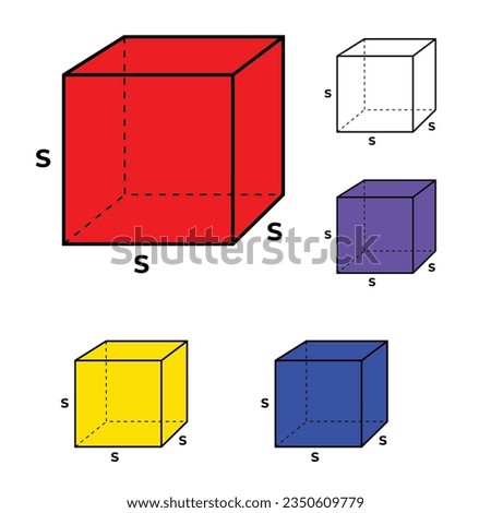 Various types of mathematical cube shapes and formulas
