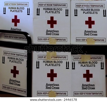 boxes of blood and plasma from red cross