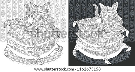 Coloring Page Book Colouring Picture With Cat Drawn In Zentangle Style Antistress