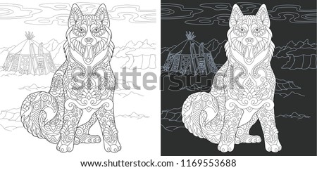 Coloring Page Book Colouring Picture With Husky Dog Drawn In Zentangle Style Antistress Freehand Sketch Drawing Vector Illustration