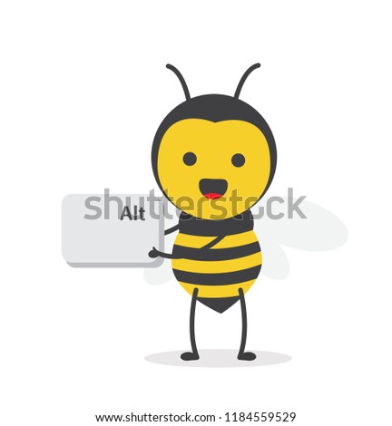 vector illustration character cartoon design cute honey yellow bee mascot holding alt button keyboard in white background