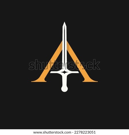 Luxury and elegant letter a with sword in the middle
