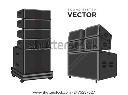 Sound system vector set. PA audio system, line array speakers illustration