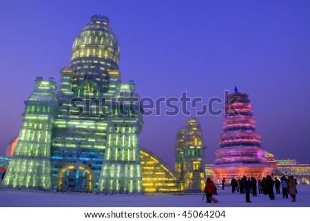 HARBIN, PEOPLE'S REPUBLIC OF CHINA - JANUARY 5: Harbin Ice and Snow Sculpture Festival - Ice and Snow World on January 5, 2010 in Harbin, People's Republic of China.