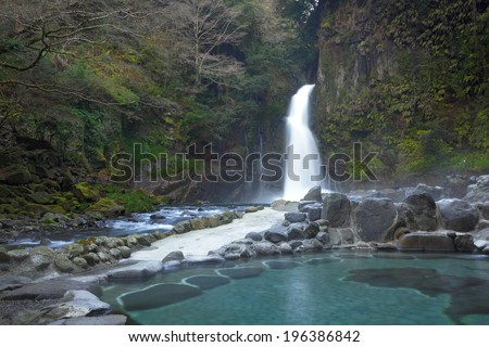 hot spring pool with view of waterfall