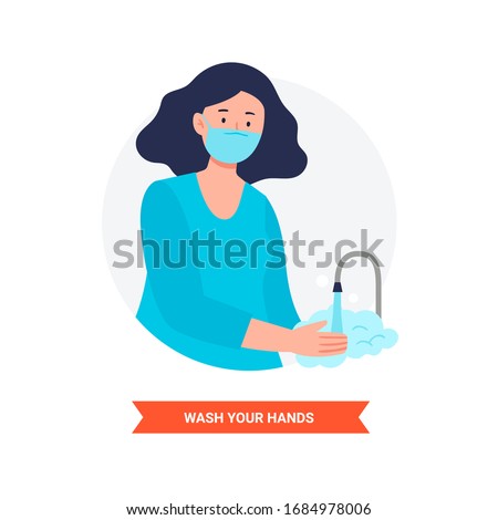 Virus prevention and protection. Wash often your hands. Coronavirus alert. Isolated vector illustration in flat cartoon style.