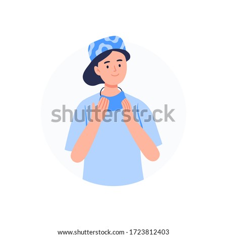 The surgeon is taking off a face mask. Medical worker avatar. Flat vector characters.