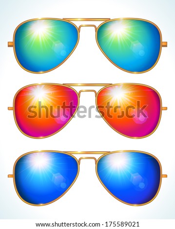 Set of colorful aviator shape sunglasses - vector illustration.