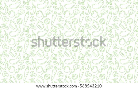 Vegetables and fruits Seamless hand drawn doodle pattern. Illustration for backgrounds, card, posters, banners, textile prints, cover, web design. Eat healthy. Vector icons.