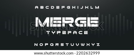 MERGE Sports minimal tech font letter set. Luxury vector typeface for company. Modern gaming fonts logo design.