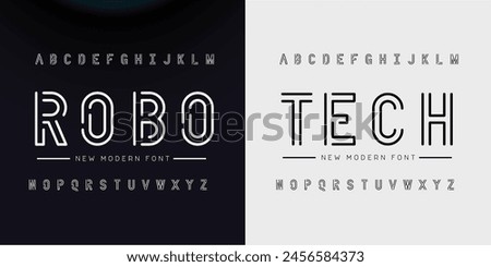 Creative Outline Double line monogram alphabet and tech fonts. Lines font regular uppercase and lowercase. Vector illustration.