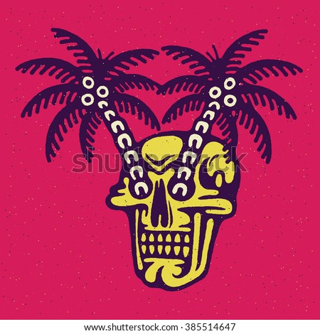 Vector Images Illustrations And Cliparts Traditional Tattoo Flash Skull With A Palms Vector Illustration On Grunge Texture Background Hqvectors Com