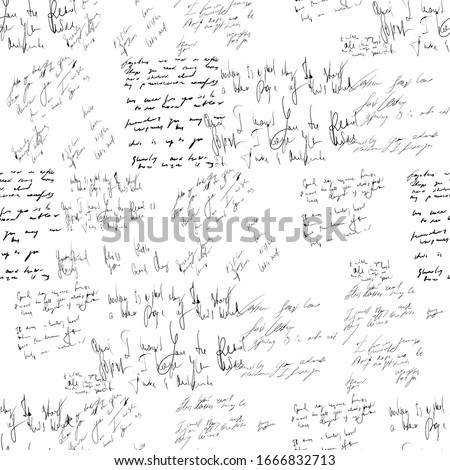 Seamless abstract text pattern. Handwritten font on a white background. Ink on paper. Love letter. Illegible words, diary lines. Novel, manuscript
