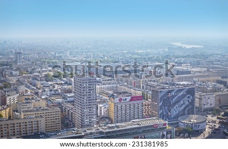 Warsaw, Poland - September12, 2014 View from the observation deck of the Palace of Culture and Science
