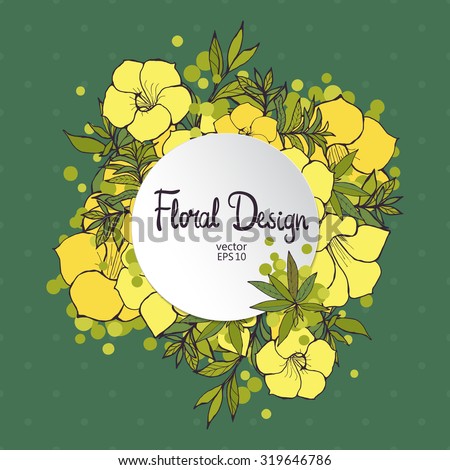 Circle Floral Frame with exotic yellow flowers and place for your text