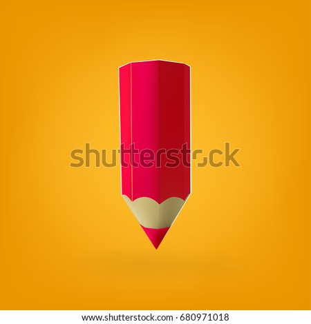 Red pencil icon on orange background. Realistic 3d vector illustration made with gradient mesh. Education and creativity concept.