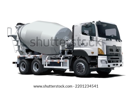 Concrete cement mix delivery work transport heavy cargo engine machine car mixer vehicle truck isolated on white background. Construction illustration modern vehicle vector template, easy editing