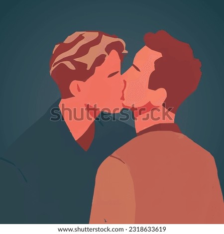 Illustration on the theme of a gay male couple vector. Romantic homosexual relationships. LGBT. Two men kissing. Isolated flat illustration