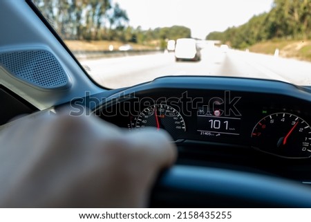 Speedometer in the car on the dashboard. The car's speedometer shows 101 Km's per hour (one hundred and one Miles per hour). Stok fotoğraf © 