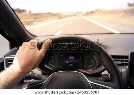 Similar – Image, Stock Photo View of inside car empty road in countryside