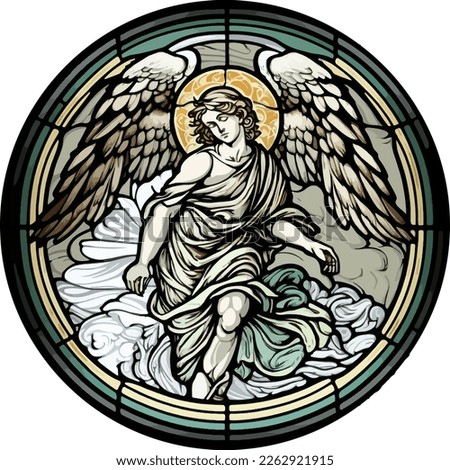 Vector of stained glass window depicting archangel Michael