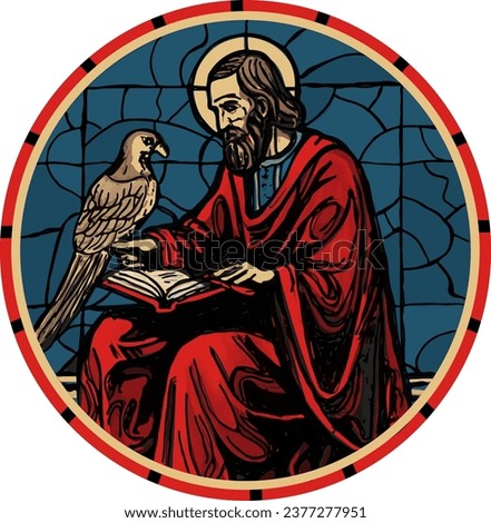 Stained glass vector of a Catholic saint, St Francis or St Gall, patron saint of birds and animals