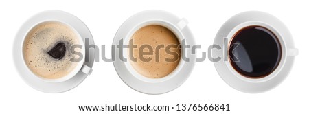 Similar – Image, Stock Photo Cup of coffee above view on a blue background. Hot coffee in a blue mug.