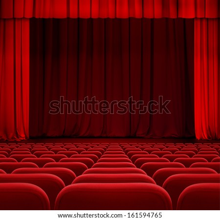 Theater Or Cinema Curtain Or Drapes With Red Seats Stock Photo ...