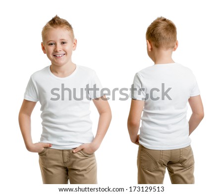 Handsome Kid Boy Model In White T-Shirt Or Tshirt Back And Front ...