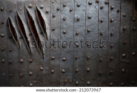 monster claw scratches on metal wall or door background