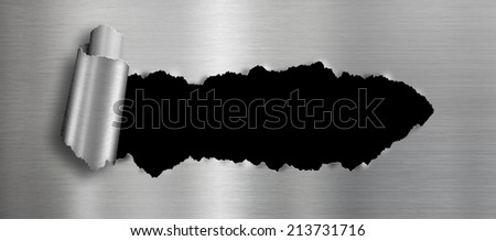 metal background with isolated black ripped hole for your image