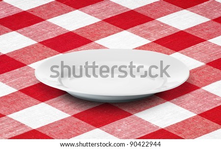 white empty plate on red gingham tablecloth