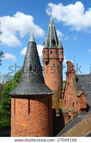 Brick towers of the historical castle Hradec nad Moravici in the Czech republic