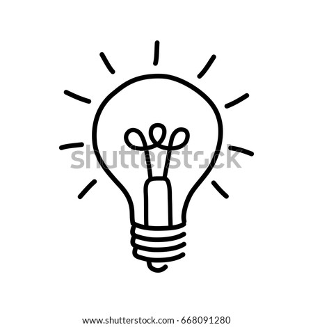 Black lightbulb drawing on white background